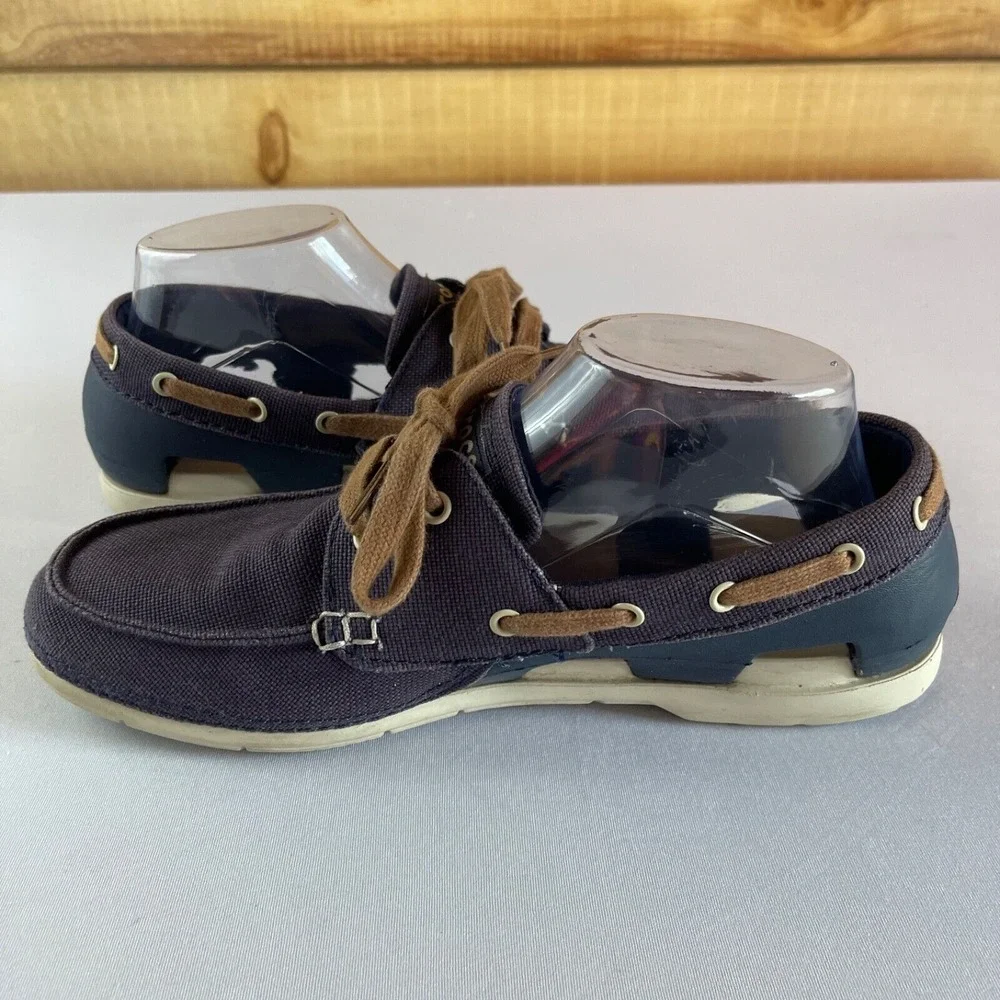 Crocs Beach Line Lace Up Boat Loafers Shoes‎ Mens 8 Comfort Lace Up Navy Blue